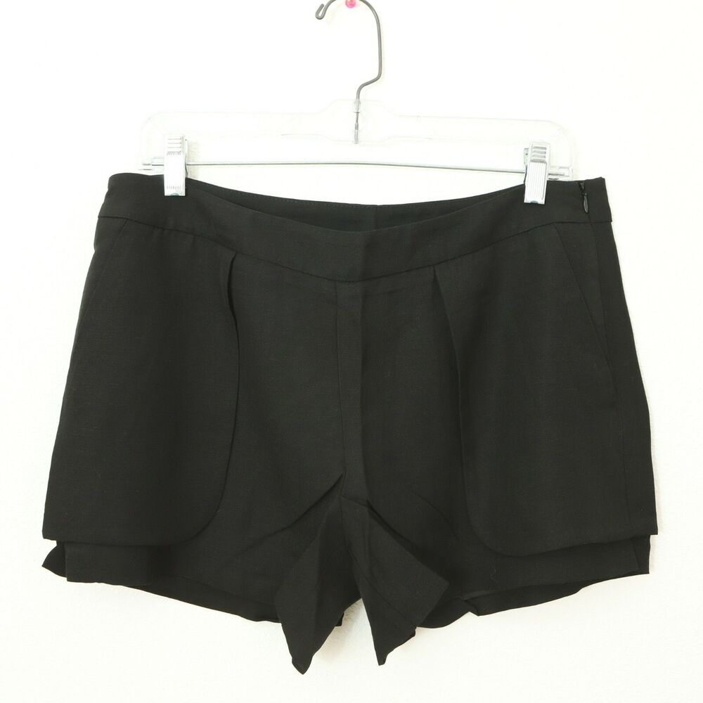 Line & Dot Shorts Skirt Skort Size M Side Zip Flat Front Black NEW Tag B18